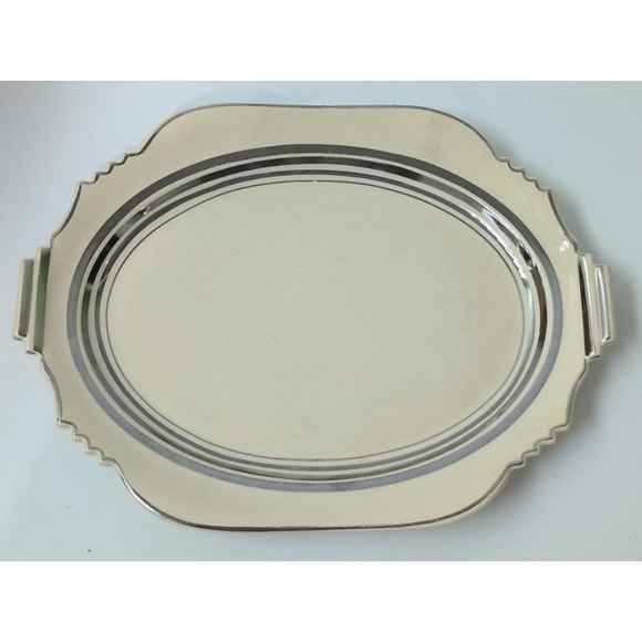 Leigh Potters Other - Leigh Potters Astoria Serving Platter Cream Silver Art Deco 12.5" Good Vintage